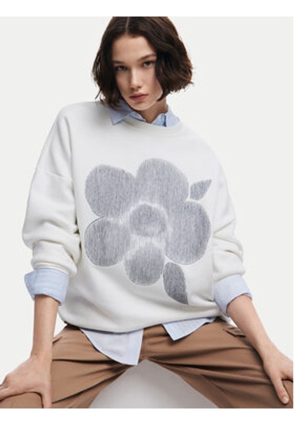 Desigual Bluza Flores 24WWSK33 Écru Regular Fit. Materiał: bawełna
