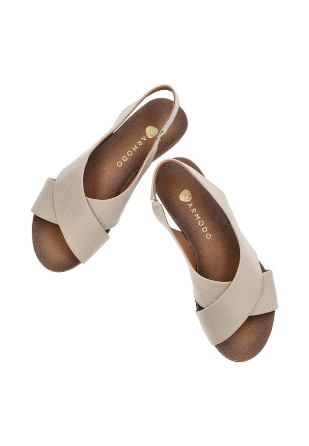Beżowe Sandały Armodo Wygodne Obuwie Damskie. Kolor: beżowy. Materiał: skóra, len. Wzór: kolorowy. Sezon: lato