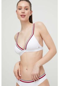 TOMMY HILFIGER - Tommy Hilfiger biustonosz kąpielowy kolor biały lekko usztywniona miseczka. Kolor: biały. Materiał: materiał