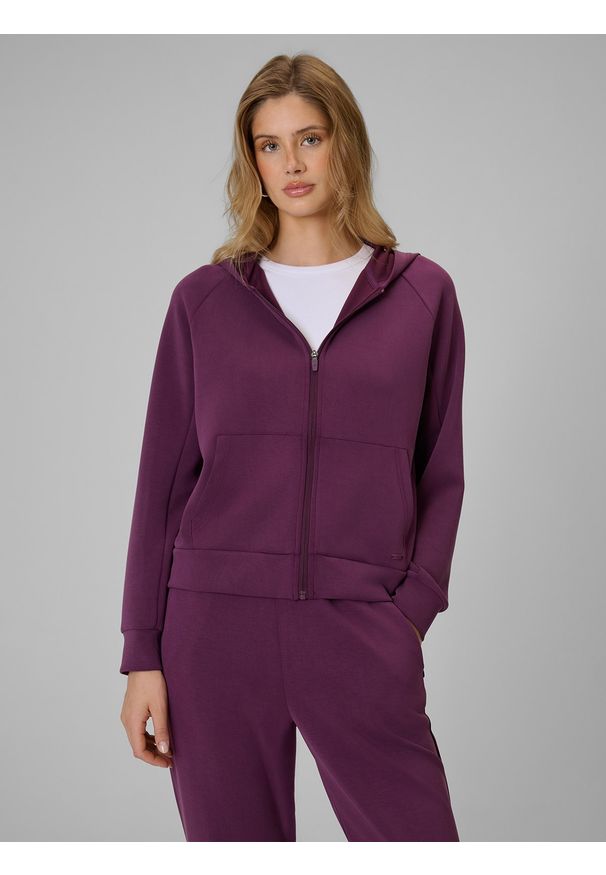 4f - 4F Bluza dresowa regular z kapturem damska - fioletowa XXL. Okazja: na co dzień. Typ kołnierza: kaptur. Kolor: fioletowy. Materiał: dresówka. Styl: casual