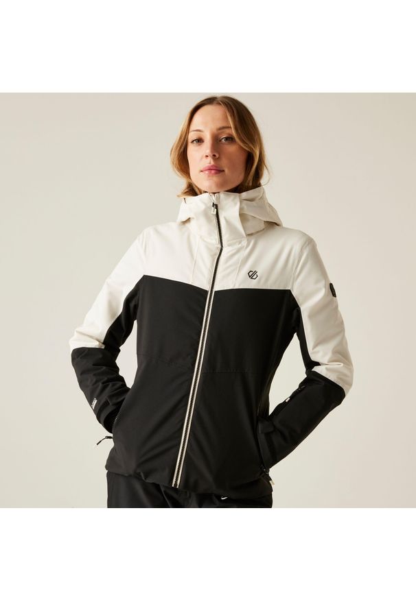 DARE 2B - Damska wodoodporna kurtka narciarska Iced. Kolor: czarny, wielokolorowy, biały. Materiał: materiał. Sezon: zima. Sport: narciarstwo