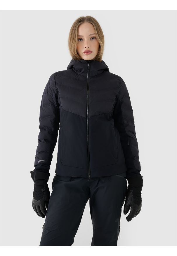 4f - 4F Kurtka narciarska membrana Pertex Shield 20000 damska - czarna M. Typ kołnierza: kaptur. Kolor: czarny. Materiał: tkanina, poliester, dzianina, materiał. Długość: długie. Wzór: gładki. Sezon: zima. Styl: klasyczny