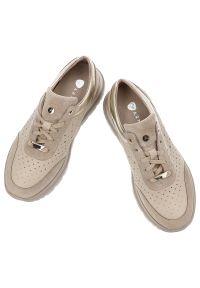 Beżowe Sneakersy Armodo Modne Skórzane Obuwie Damskie. Okazja: na co dzień. Kolor: beżowy. Materiał: skóra. Styl: elegancki, casual #3