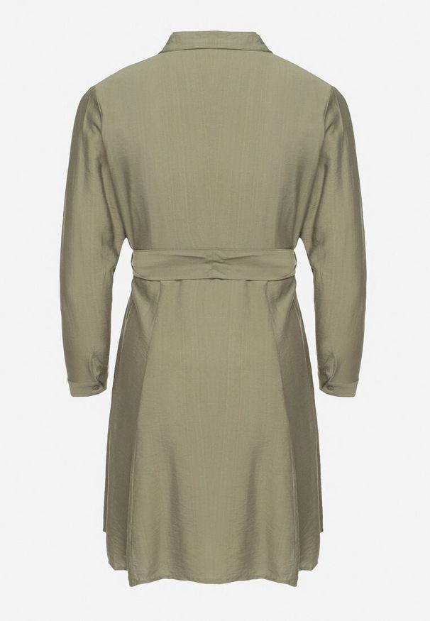 Born2be - Zielona Wiskozowa Sukienka Koszulowa z Materiałowym Paskiem Edirilea. Okazja: na co dzień. Kolor: zielony. Materiał: wiskoza, materiał. Typ sukienki: koszulowe. Styl: casual, elegancki, klasyczny