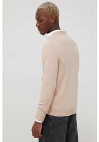 Superdry sweter wełniany męski kolor beżowy. Okazja: na co dzień. Kolor: beżowy. Materiał: wełna. Długość rękawa: długi rękaw. Długość: długie. Styl: casual