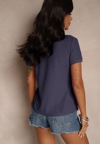 Renee - Granatowy Bawełniany T-shirt Typu Polo Arsenllia. Okazja: na co dzień. Typ kołnierza: polo. Kolor: niebieski. Materiał: bawełna. Styl: casual, klasyczny, elegancki