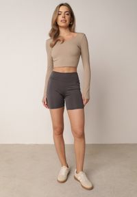 Born2be - Ciemnoszare Szorty Sportowe o Fasonie Kolarek Dill. Okazja: na co dzień. Kolor: szary. Wzór: gładki. Styl: sportowy #5