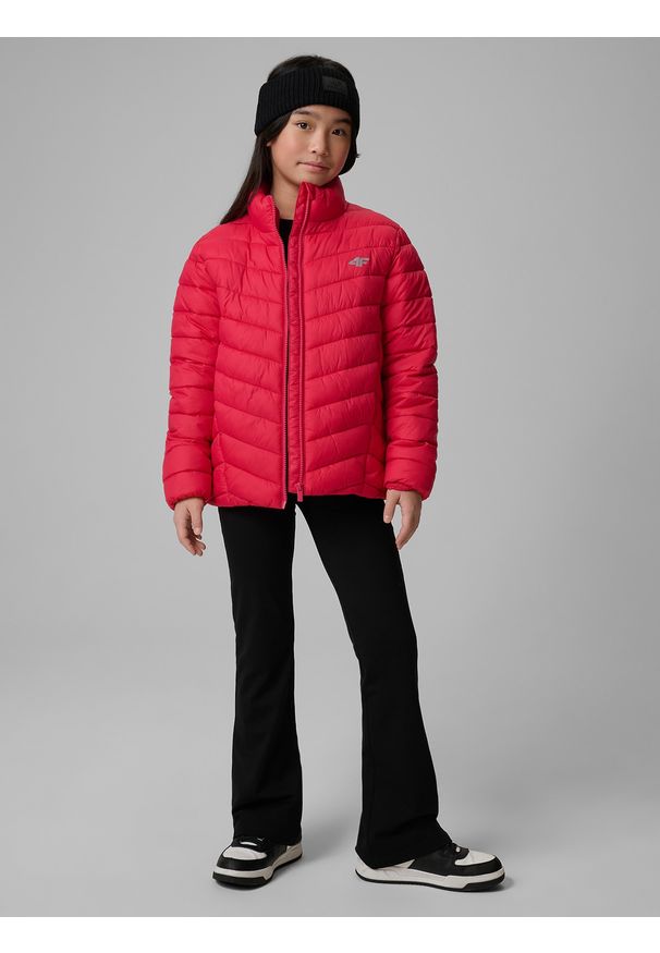 4f - 4F Kurtka z wypełnieniem syntetycznym dziewczęca - różowa 146 (10-11 lat). Okazja: na co dzień. Typ kołnierza: kołnierzyk stójkowy. Kolor: różowy. Materiał: syntetyk. Wzór: gładki. Sezon: lato. Styl: casual
