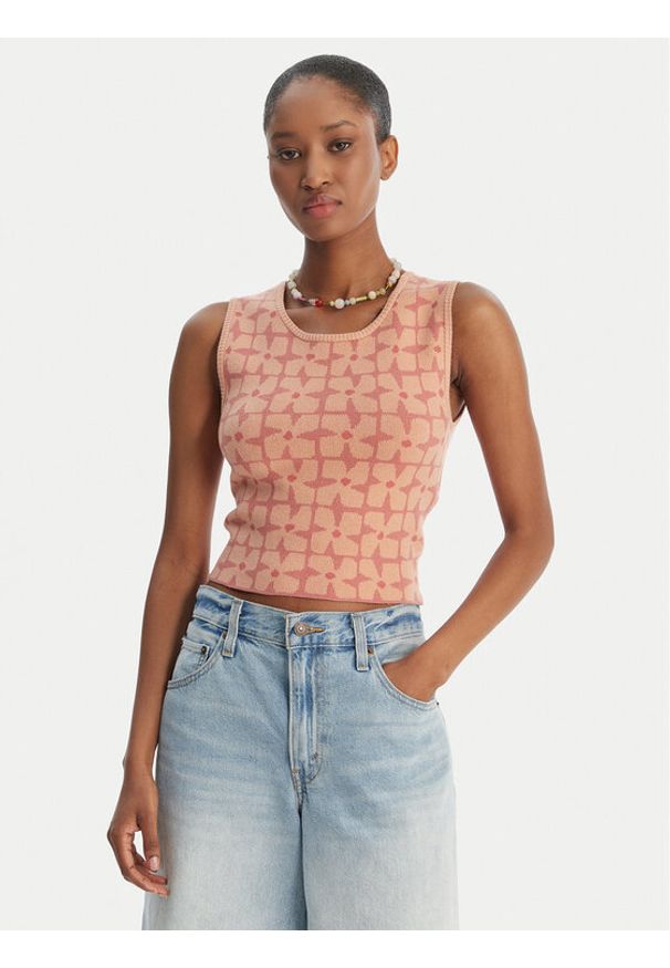 RVCA Top Shiver 23B071504 Różowy Slim Fit. Kolor: różowy. Materiał: wiskoza