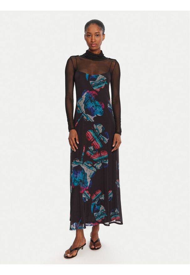 Desigual Sukienka codzienna Watercolor Lacroix 25WWVK03 Czarny Regular Fit. Okazja: na co dzień. Kolor: czarny. Materiał: syntetyk. Typ sukienki: proste. Styl: casual