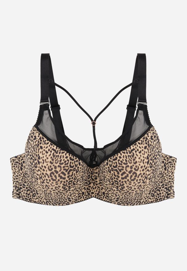 Born2be - Czarno-Beżowy Biustonosz z Ozdobną Siateczką i Paseczkami przy Dekolcie Anesa. Kolor: czarny