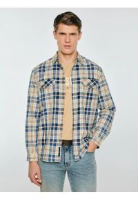 Big-Star - Koszula męska bawełniana w kratę beżowo-granatowa Kolisew 800. Kolor: beżowy. Materiał: bawełna. Długość rękawa: długi rękaw. Długość: długie. Wzór: kratka. Styl: vintage, elegancki #1