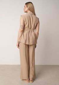 Born2be - Beżowy Komplet z Topem o Fasonie Kamizelki z Paskiem i Szerokimi Spodniami z Wiskozą Zarinesh. Kolor: beżowy. Materiał: wiskoza #5