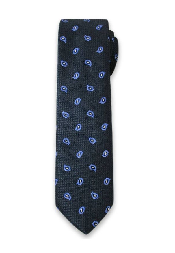 Elegancki Krawat Męski w Niebieski Wzór Paisley -6cm- Alties, Ciemny Niebieski. Kolor: niebieski. Materiał: tkanina. Wzór: paisley, kwiaty. Styl: elegancki