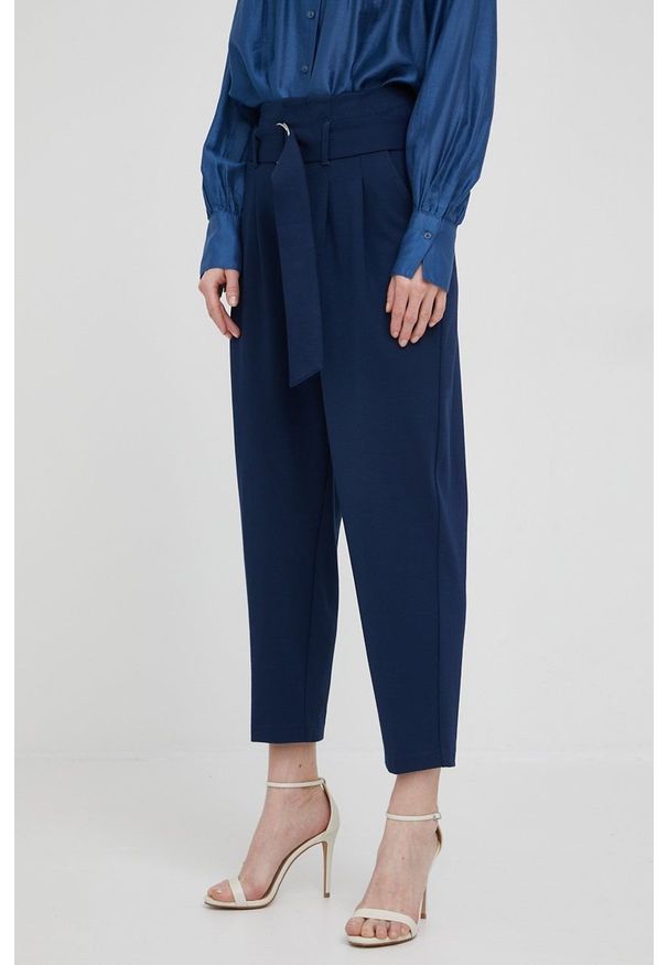 Lauren Ralph Lauren spodnie 200861985001 damskie kolor granatowy proste high waist. Stan: podwyższony. Kolor: niebieski. Materiał: dzianina. Wzór: gładki