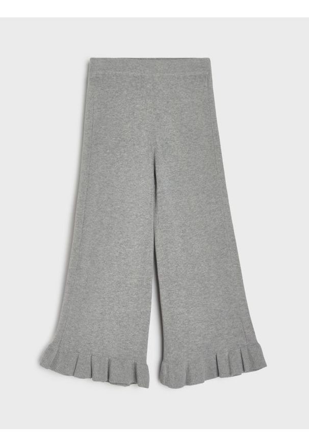 Sinsay - Spodnie dresowe wide leg z ozdobnymi falbankami - szary. Kolor: szary. Materiał: dresówka