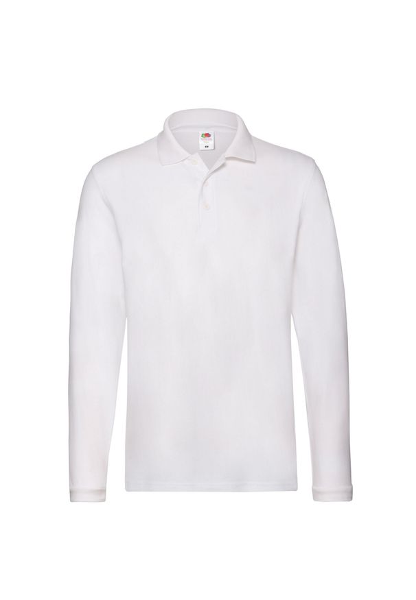 FRUIT OF THE LOOM - Męska Gładka Koszulka Polo Premium Z Długim Rękawem. Typ kołnierza: polo. Kolor: biały. Długość rękawa: długi rękaw. Długość: długie. Wzór: gładki