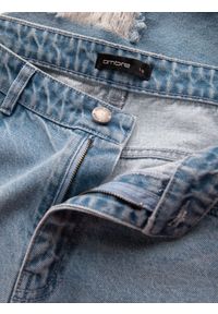 Ombre Clothing - Męskie spodnie jeansowe TAPERED FIT z dziurami – jasnoniebieskie V1 - Rozmiar: L. Kolor: niebieski. Materiał: jeans. Wzór: aplikacja. Styl: retro, elegancki, vintage