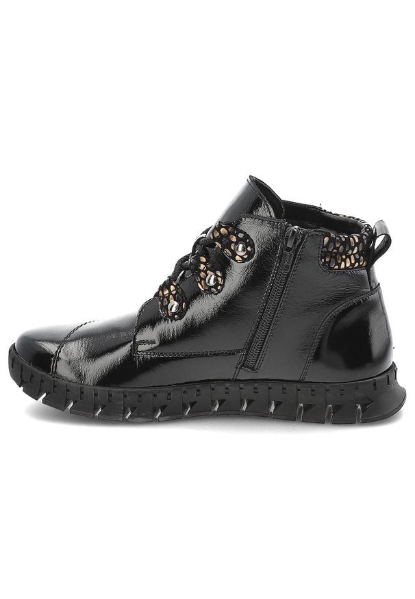 Czarne Botki Armodo Stylowe Lakierowane Buty Damskie. Kolor: czarny. Materiał: lakier. Styl: elegancki