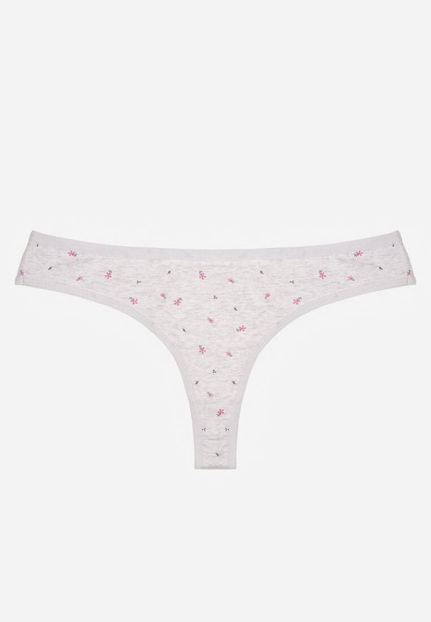 Renee - Jasnoszare Majtki Strongi z Drobnym Nadrukiem z Bawełną Clymeine. Kolor: szary. Materiał: bawełna. Wzór: nadruk