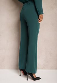 Renee - Ciemnozielone Szerokie Spodnie Materiałowe High Waist Dinnes. Stan: podwyższony. Kolor: zielony. Materiał: materiał. Wzór: gładki #3