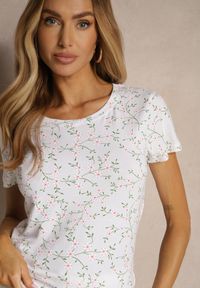 Renee - Biały Bawełniany T-shirt z Kwiatowym Wzorem Savioraie. Okazja: na co dzień. Kolor: biały. Materiał: bawełna. Wzór: kwiaty. Styl: klasyczny, casual #3