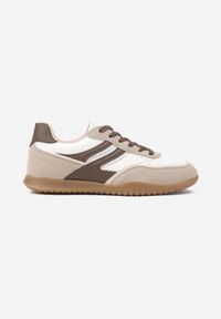 Born2be - Ciemnobeżowe Sneakersy w Stylu Tenisówek Ozdobione Geometrycznym Wzorem Fesilia. Okazja: na co dzień. Kolor: beżowy. Materiał: jeans. Wzór: aplikacja, geometria #6