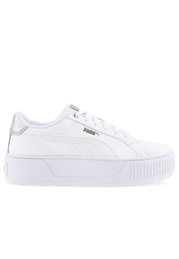 Buty Puma Karmen Distressed 38763602 - białe. Kolor: biały. Materiał: skóra ekologiczna, materiał, syntetyk. Szerokość cholewki: normalna. Obcas: na platformie