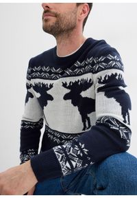 bonprix - Sweter w norweski wzór. Kolor: niebieski