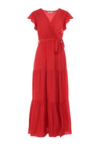 Born2be - Czerwona Sukienka Cephemus. Kolor: czerwony. Materiał: materiał. Wzór: jednolity, gładki. Sezon: lato. Typ sukienki: rozkloszowane, kopertowe. Styl: wakacyjny. Długość: maxi #5