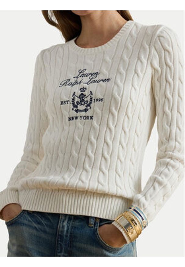 Lauren Ralph Lauren - LAUREN RALPH LAUREN Sweter 200P03508003 Biały Slim Fit. Kolor: biały. Materiał: bawełna