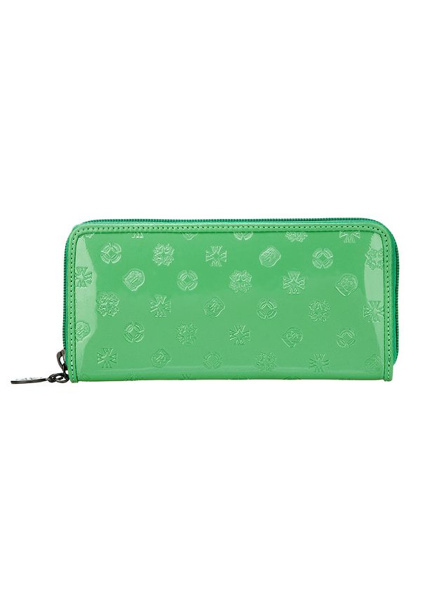 Wittchen - Damski portfel skórzany lakierowany tłoczony. Kolor: zielony. Materiał: lakier, skóra. Wzór: aplikacja