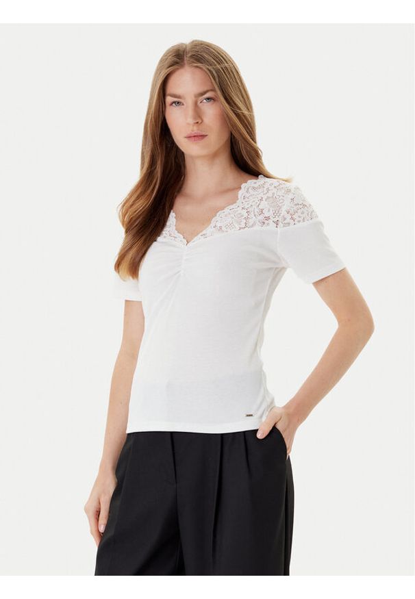 Morgan Bluzka 252-DELINE Biały Slim Fit. Kolor: biały. Materiał: wiskoza, syntetyk