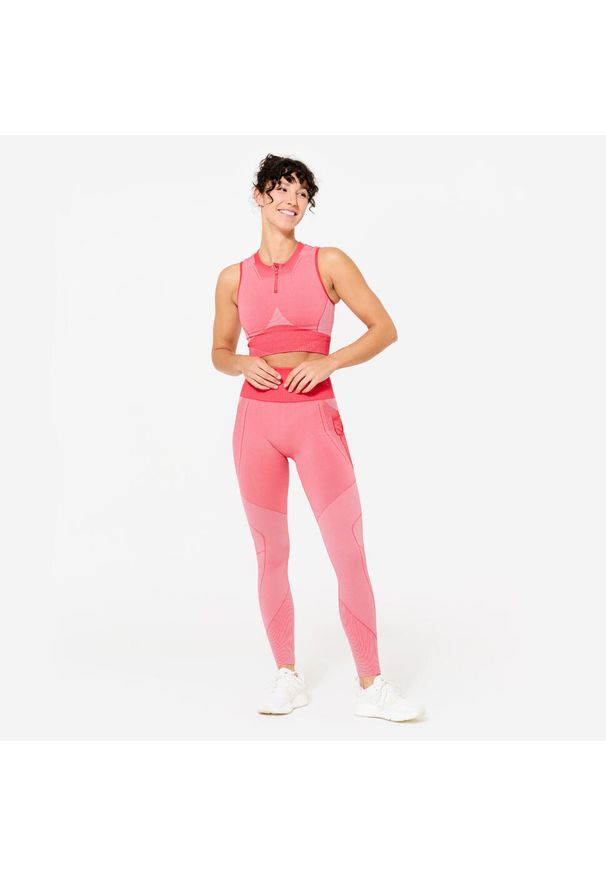 DOMYOS - Legginsy fitness damskie Domyos. Kolor: czerwony, różowy, wielokolorowy. Materiał: poliamid, elastan, materiał, poliester. Wzór: kolorowy. Sport: fitness