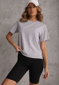 Renee - Szary Bawełniany T-shirt Ozdobiony po Bokach Rozcięciami Brinelle. Kolor: szary. Materiał: bawełna. Wzór: aplikacja. Sezon: lato. Styl: sportowy, elegancki #6