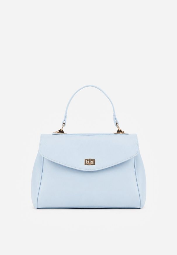 Born2be - Niebieska Elegancka Torebka Listonoszka o Fasonie Kuferka z Rączką i Klapą Thexan. Kolor: niebieski. Wzór: gładki. Styl: elegancki