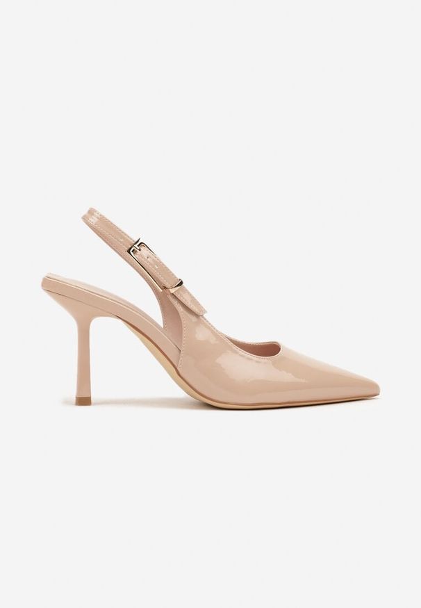 Renee - Jasnobeżowe Lakierowane Sandały Czółenka Slingback Silvesa. Okazja: na co dzień. Kolor: beżowy. Materiał: lakier. Obcas: na szpilce. Styl: casual, elegancki, klasyczny