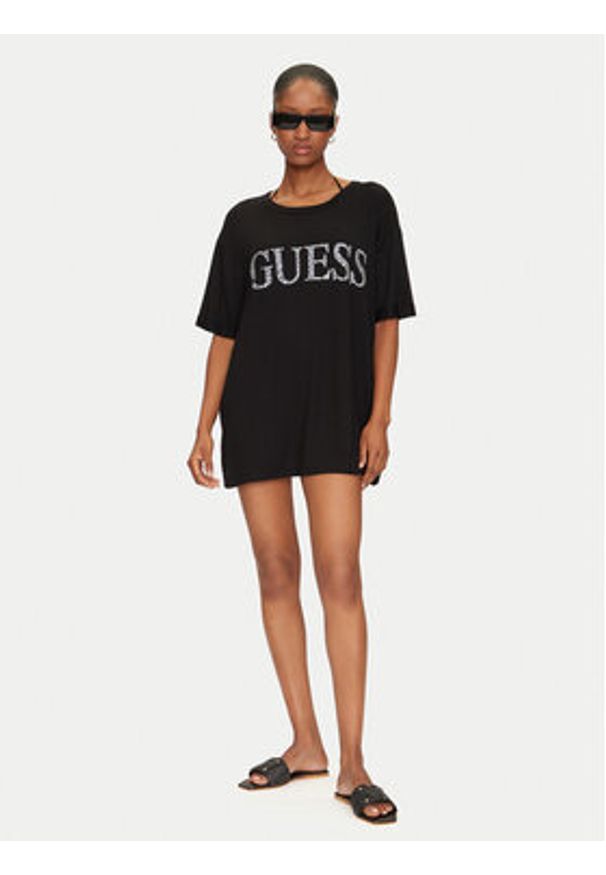 Guess T-Shirt E5GI07 K68D2 Czarny Regular Fit. Kolor: czarny. Materiał: wiskoza