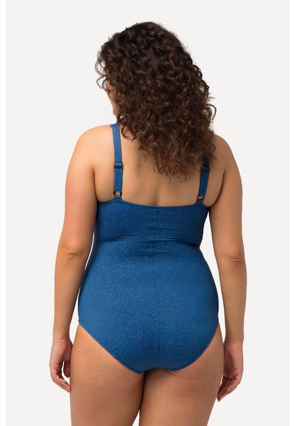 ULLA POPKEN - Damski Strój kąpielowy w kopertowym stylu brokat miękkie miseczki. Kolekcja: plus size. Kolor: niebieski. Materiał: włókno, elastan, poliamid, materiał