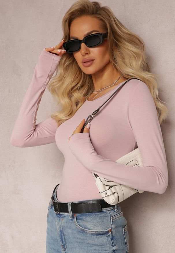 Renee - Różowa Bluzka z Elastycznej Bawełny o Dopasowanym Kroju Evas. Okazja: na co dzień. Kolor: różowy. Materiał: bawełna. Styl: casual, elegancki