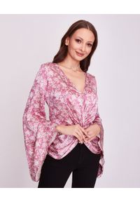 CAROLINE CONSTAS - Jedwabna różowa bluzka Romy. Kolor: wielokolorowy, fioletowy, różowy. Materiał: jedwab. Długość rękawa: długi rękaw. Długość: długie. Wzór: kwiaty, aplikacja. Styl: elegancki
