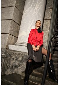 MOODO - Koszula gładka czerwona. Kolor: czerwony. Materiał: poliester. Wzór: gładki #1