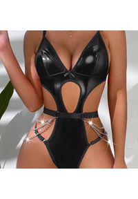 Intica - Body wieczorowe z wycięciami i łańcuszkami Shante. Kolor: czarny. Materiał: materiał #4