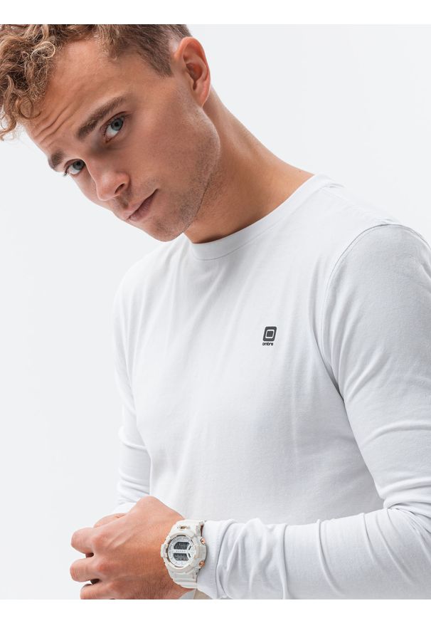 Ombre Clothing - Longsleeve męski bez nadruku - biały V1 - Rozmiar: XXL. Okazja: na co dzień. Kolor: biały. Materiał: bawełna, elastan. Długość rękawa: długi rękaw. Styl: klasyczny, casual, sportowy
