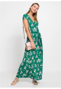 bonprix - Długa sukienka z założeniem kopertowym. Kolor: zielony. Typ sukienki: kopertowe. Długość: maxi #1