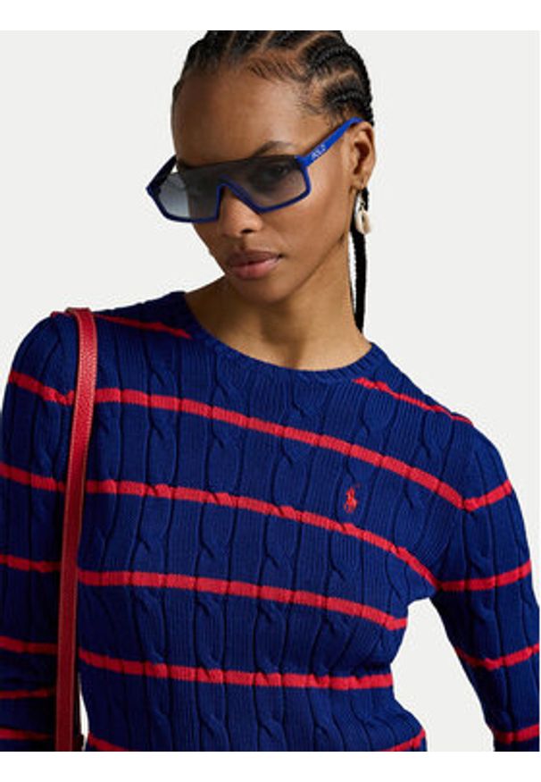 Polo Ralph Lauren Sweter 211972119001 Granatowy Slim Fit. Typ kołnierza: polo. Kolor: niebieski. Materiał: bawełna