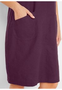 bonprix - Sukienka mini z lnem. Typ kołnierza: dekolt w serek. Kolor: fioletowy. Materiał: tkanina, len. Długość rękawa: krótki rękaw. Długość: mini #2