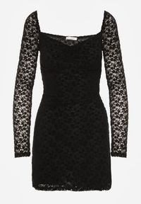 Born2be - Czarna Koronkowa Sukienka o Dopasowanym Kroju z Kwadratowym Dekoltem Tiwedesa. Okazja: na imprezę. Typ kołnierza: dekolt kwadratowy. Kolor: czarny. Materiał: koronka. Styl: klasyczny, elegancki #3