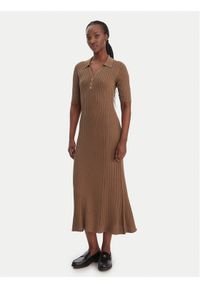 TOMMY HILFIGER - Tommy Hilfiger Sukienka dzianinowa WW0WW48447 Brązowy Slim Fit. Kolor: brązowy. Materiał: bawełna #1