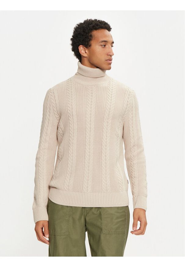 Jack & Jones Golf 12261441 Beżowy Regular Fit. Typ kołnierza: golf. Kolor: beżowy. Materiał: bawełna, syntetyk